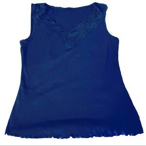 Black Ribbed Knit Lace Tank Large